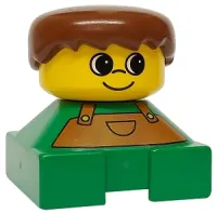 LEGO Duplo 2 x 2 x 2 Figure Brick, Green Base with Brown Overalls, Brown Hair, Yellow Head minifigure