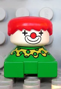 LEGO Duplo 2 x 2 x 2 Figure Brick, Clown, Green Base, Yellow Collar with Green Dots, White Head, Red Hair minifigure