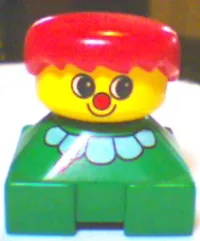 LEGO Duplo 2 x 2 x 2 Figure Brick, Clown, Green Base with White Collar, Yellow Head with Red Nose, Red Hair minifigure