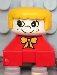 LEGO Duplo 2 x 2 x 2 Figure Brick, Red Base with Yellow Bow, White Head with Eyelashes and Freckles, Yellow Hair minifigure