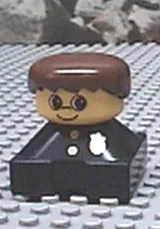 LEGO Duplo 2 x 2 x 2 Figure Brick, Black Base with Police Pattern, Yellow Head, Brown Male Hair minifigure