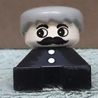 LEGO Duplo 2 x 2 x 2 Figure Brick, Black Base with Two Buttons, Gray Hair, White Face with Moustache minifigure
