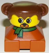 LEGO Duplo 2 x 2 x 2 Figure Brick, Dog, Dark Orange Base with Green Scarf, Brown Hair with Ears, Yellow Dog Face minifigure