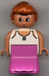 LEGO Duplo Figure, Female Lady, Dark Pink Dress, Lace Lined Tank Top with Blue Flower minifigure