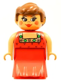 LEGO Duplo Figure, Female Lady, Red Dress, Blush, Ponytail minifigure
