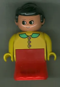 LEGO Duplo Figure, Female Lady, Red Dress, Yellow Top and Green Collar minifigure