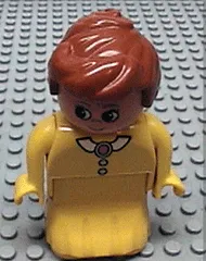 LEGO Duplo Figure, Female Lady, Yellow Dress, Yellow Top, White Collar and Dark Pink Brooch minifigure