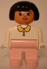 LEGO Duplo Figure, Female, Pink Legs, White Blouse, Black Hair minifigure