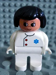 LEGO Duplo Figure, Female Medic, White Legs, White Top with EMT Star of Life Pattern, Black Hair minifigure