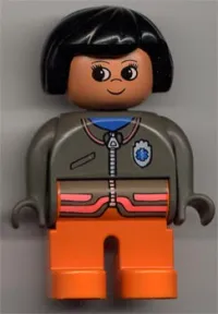 LEGO Duplo Figure, Female Medic, Orange Legs, Zippered Jacket with EMT Star of Life Pattern minifigure