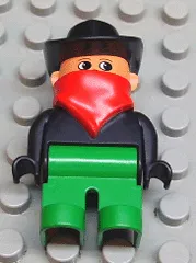 LEGO Duplo Figure, Male, Green Legs, Black Top, Red Scarf, Cowboy Hat (Western Bad Guy) minifigure