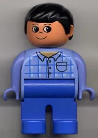 LEGO Duplo Figure, Male, Blue Legs, Blue Top Plaid with Pocket, Black Hair minifigure