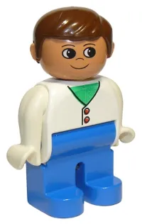 LEGO Duplo Figure, Male, Blue Legs, White Two Button Cardigan, Brown Hair minifigure
