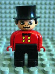 LEGO Duplo Figure, Male, Black Legs, Red Top, Top Hat (Circus Ringmaster) minifigure