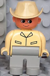 LEGO Duplo Figure, Male, Light Gray Legs, Tan Top, Cowboy Hat minifigure