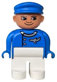 LEGO Duplo Figure, Male, White Legs, Blue Top (Airplane Jetliner Pilot) minifigure