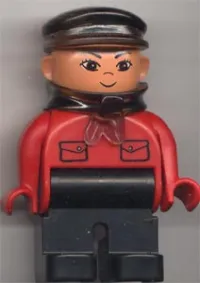 LEGO Duplo Figure, Male, Black Legs, Red Top with Pockets (Intelli-Train Red Conductor) minifigure