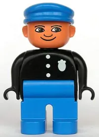 LEGO Duplo Figure, Male Police, Blue Legs, Black Top with 3 Buttons and Badge, Blue Hat minifigure