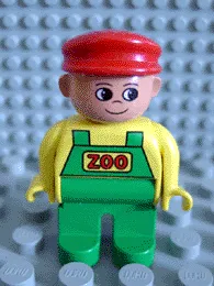 LEGO Duplo Figure, Male, Green Legs, Yellow Top with Green Overalls, Red Cap (Zoo Keeper) minifigure