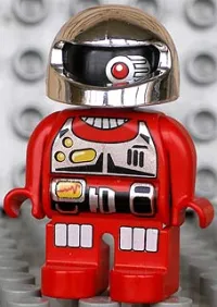 LEGO Duplo Figure, Robot Action Wheeler, Red Legs, Utility Belt, Chest Panel, One Red Eye and Silver Helmet minifigure