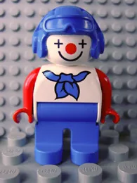 LEGO Duplo Figure, Male Clown, Blue Legs, Blue Aviator Helmet, Blue Neckerchief minifigure