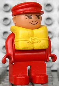 LEGO Duplo Figure, Male, Red Legs, Red Top, Life Jacket, Red Cap minifigure