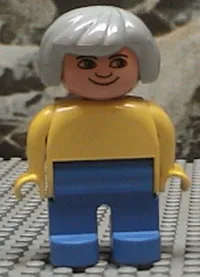 LEGO Duplo Figure, Female, Blue Legs, Yellow Blouse, Gray Hair minifigure