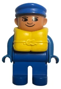 LEGO Duplo Figure, Male, Blue Legs, Blue Top, Life Jacket, Blue Cap minifigure