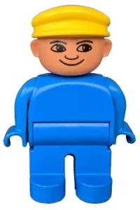LEGO Duplo Figure, Male, Blue Legs, Blue Top, Yellow Cap minifigure