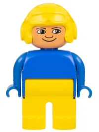 LEGO Duplo Figure, Male, Yellow Legs, Blue Top, Aviator Helmet Yellow minifigure