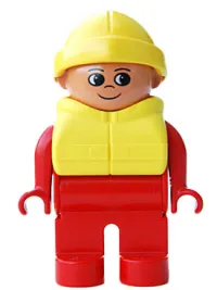LEGO Duplo Figure, Male, Red Legs, Red Top, Life Jacket, Yellow Rain Hat minifigure
