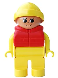 LEGO Duplo Figure, Male, Yellow Legs, Yellow Top, Life Jacket Red, Yellow Rain Hat minifigure