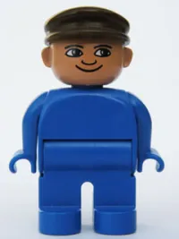 LEGO Duplo Figure, Male, Blue Legs, Blue Top, Brown Cap minifigure
