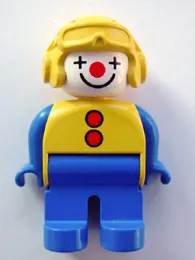 LEGO Duplo Figure, Male Clown, Blue Legs, Yellow Aviator Helmet minifigure
