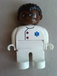 LEGO Duplo Figure, Male Medic, White Legs, White Top with EMT Star of Life Pattern, Black Hair, Brown Head, Glasses minifigure