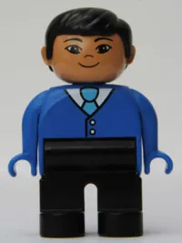 LEGO Duplo Figure, Male, Black Legs, Blue Top with Buttons and Tie, Black Hair, Asian Eyes minifigure