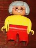 LEGO Duplo Figure, Female, Red Legs, Yellow Blouse, Gray Hair, Glasses minifigure