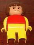 LEGO Duplo Figure, Female, Yellow Legs, Red Top with Yellow Arms, Brown Hair minifigure