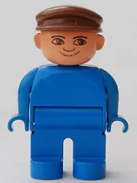 LEGO Duplo Figure, Male, Blue Legs, Blue Top, Brown Cap, no White in Eyes Pattern minifigure