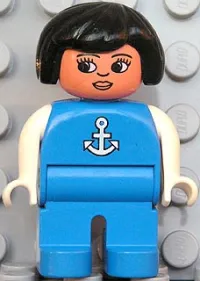 LEGO Duplo Figure, Female, Blue Legs, Blue Top with White Anchor, Black Hair minifigure