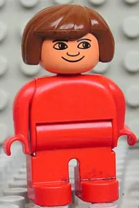 LEGO Duplo Figure, Female, Red Legs, Red Top, Brown Hair minifigure