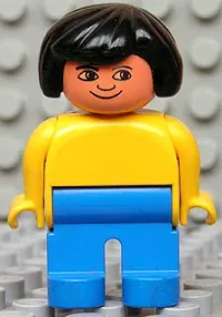 LEGO Duplo Figure, Female, Blue Legs, Yellow Blouse, Black Hair minifigure