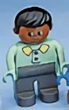 LEGO Duplo Figure, Male, Dark Gray Legs, Light Green Top With 2 Buttons And Collar, Black Hair minifigure