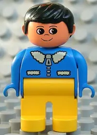 LEGO Duplo Figure, Male, Yellow Legs, Blue Top with White Collar, Black Hair minifigure