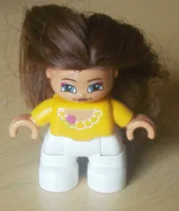 LEGO Duplo Figure Lego Ville, Child Girl, White Legs, Orange Top, Brown Hair (Princess) minifigure