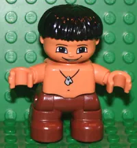 LEGO Duplo Figure Lego Ville, Child Boy, Reddish Brown Legs, Black Hair, Stone Necklace (Caveman) minifigure