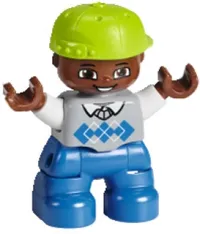 LEGO Duplo Figure Lego Ville, Child Boy, Blue Legs, Light Bluish Gray Sweater, White Arms, Lime Cap minifigure