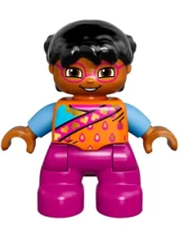 LEGO Duplo Figure Lego Ville, Child Girl, Dark Pink Legs, Orange Top, Black Hair minifigure