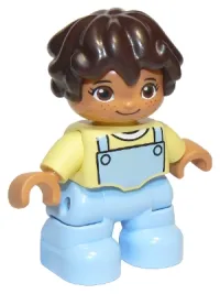 LEGO Duplo Figure Lego Ville, Child Girl, Bright Light Blue Legs, Bright Light Yellow Top, Dark Brown Hair minifigure