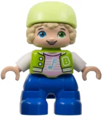 LEGO Duplo Figure Lego Ville, Child Boy, Blue Legs, Lime Jacket with White Sleeves, Bright Pink Shirt, Yellowish Green Bicycle Helmet (6424661) minifigure